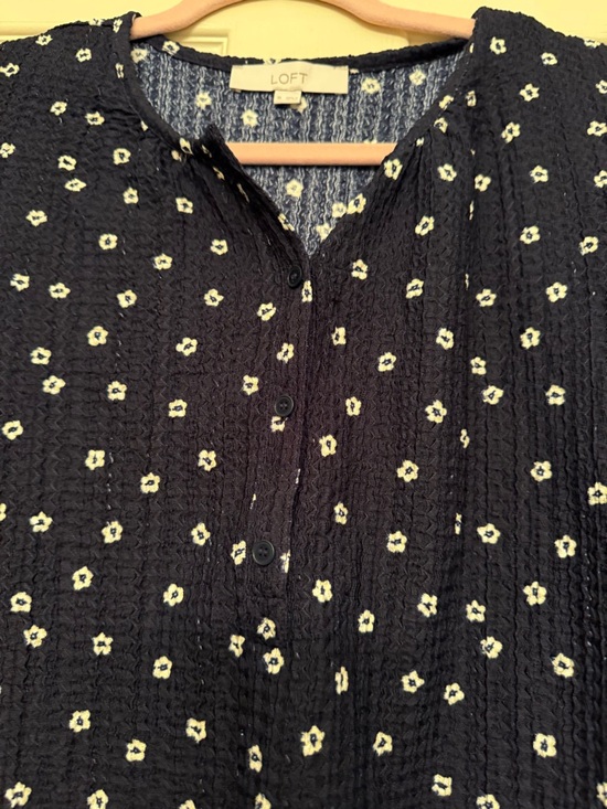 LOFT Black Short-Sleeve Floral Peasant Blouse - Picture 3 of 7